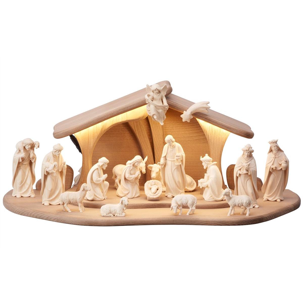 Wooden nativity scene AD with light and 18 figures stable Luce ...